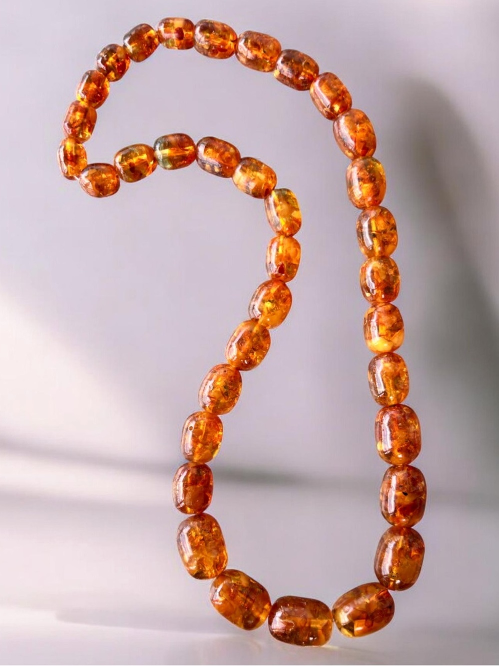 Vintage Rare Baltic Amber Bead Necklace - Insect Inclusion-Rich Cognac Amber